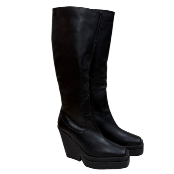 New Gia Borghini Texan Knee High Leather EU 38 US 8 Boot Black Western Platform - Picture 1 of 13